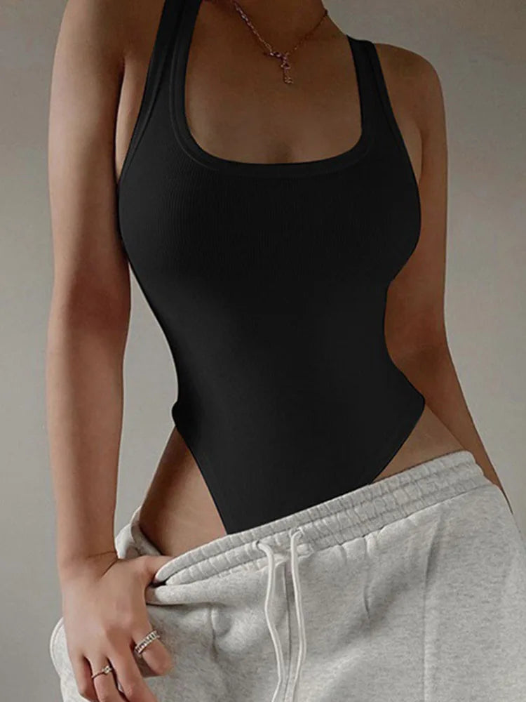 Bodysuit Sleeveless Ribbed Thong Bodysuits with Built in Bra