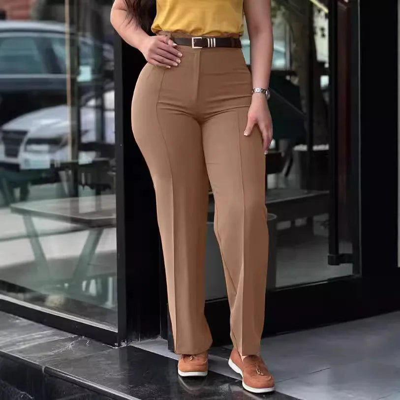 Pants Straight High Waist Solid Long Pant Trousers