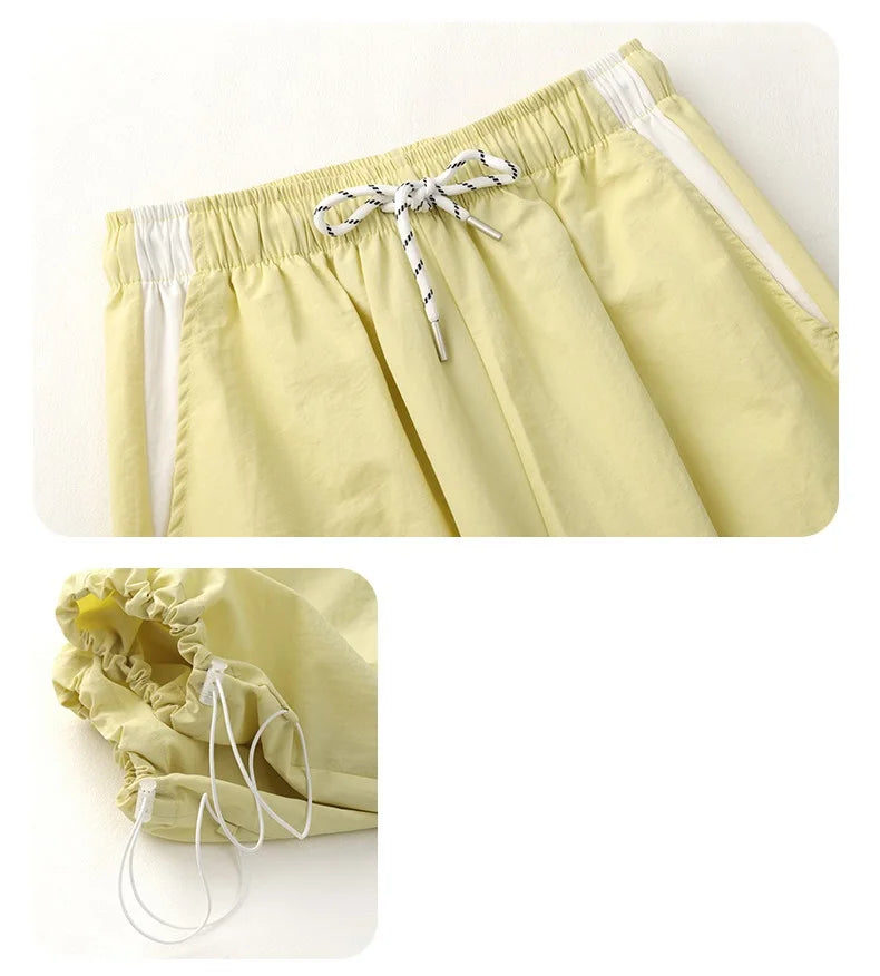 Straight Summer Pants Women Casual Yellow Thin Sweatpants Deawstring Elastic Waist Loose Trousers Joggers Cargo Pants For Ladies
