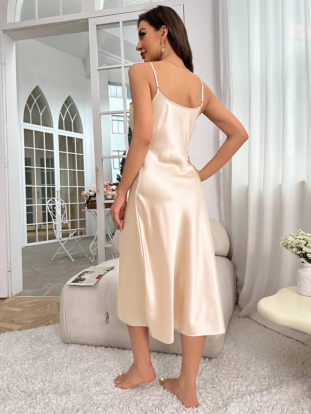 Sexy Nightie Woman Suspender Nightdress Backless Camisolas Night Dress Lingerie Nightgown Sleep Tops Pajamas Satin Woman