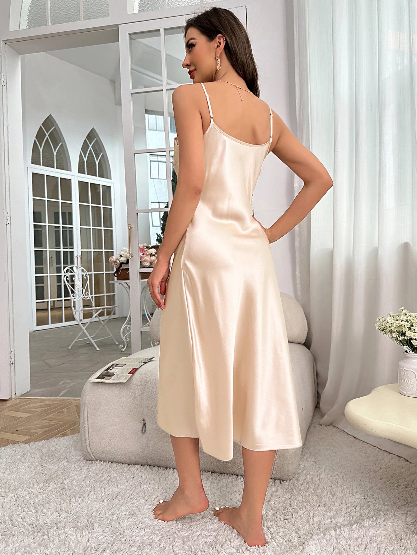 Sexy Nightie Woman Suspender Nightdress Backless Camisolas Night Dress Lingerie Nightgown Sleep Tops Pajamas Satin Woman
