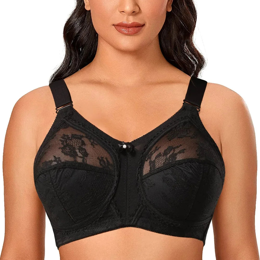 Large Size Bra for Women Ladies Underwear Translucent Lace Chiffon Wireless Minimizer Lingerie Brassiere Bralette Tops