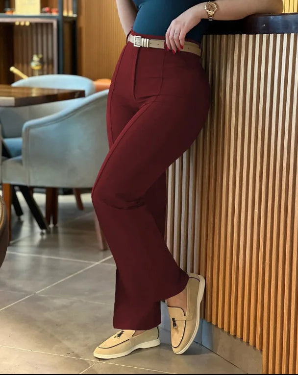 Pants Straight High Waist Solid Long Pant Trousers