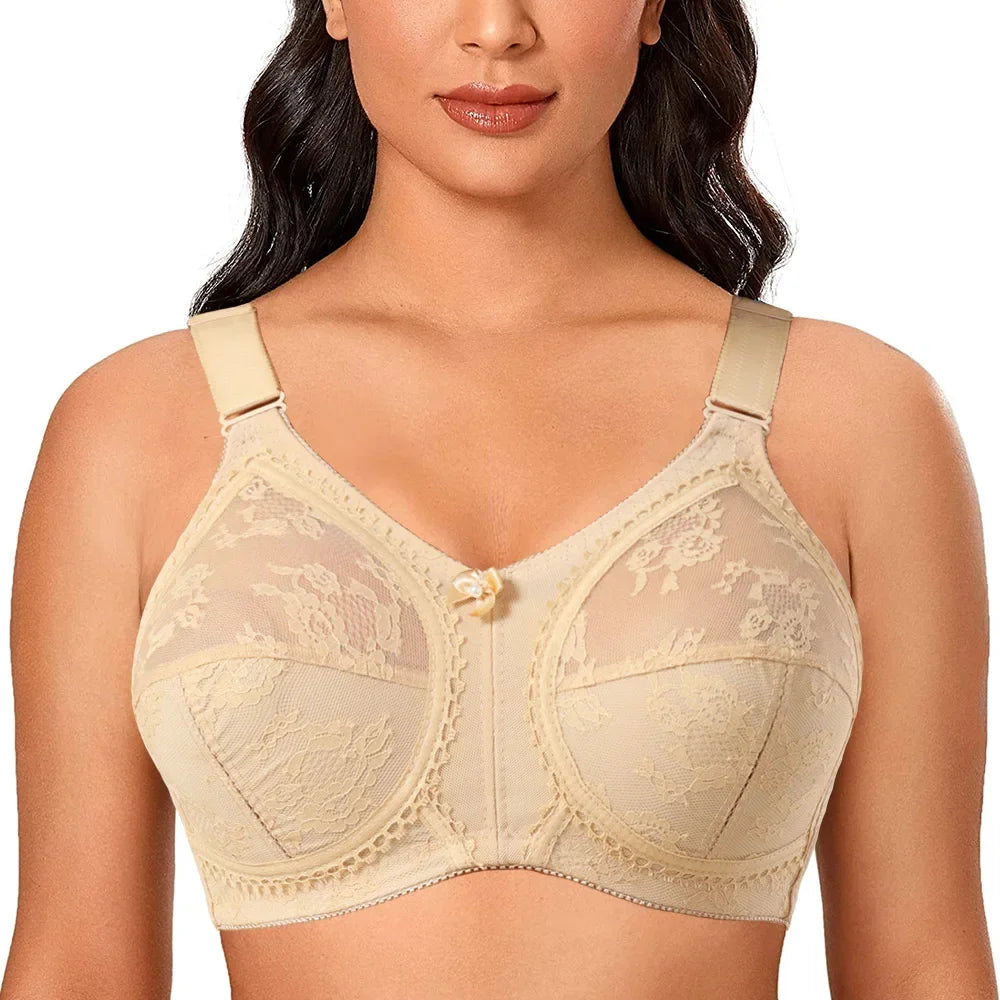 Large Size Bra for Women Ladies Underwear Translucent Lace Chiffon Wireless Minimizer Lingerie Brassiere Bralette Tops