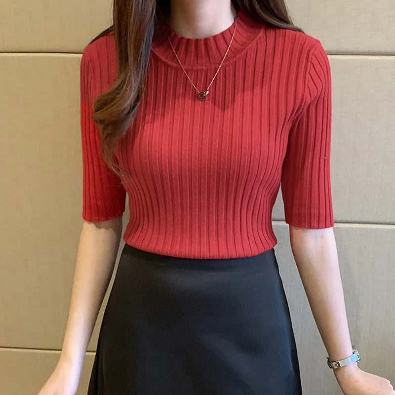Short Sleeve Knit Blouse Women Knitted Pullovers
