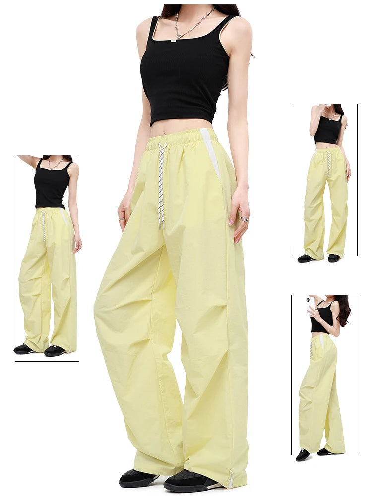 Straight Summer Pants Women Casual Yellow Thin Sweatpants Deawstring Elastic Waist Loose Trousers Joggers Cargo Pants For Ladies