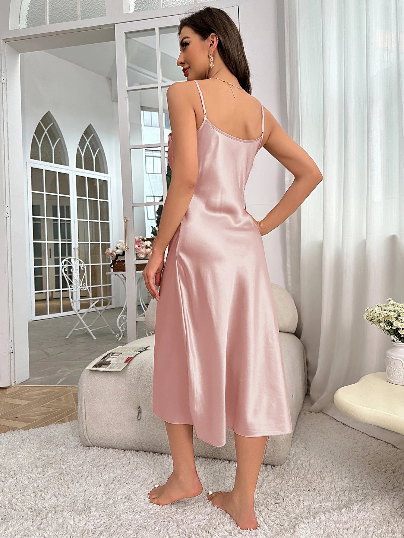 Sexy Nightie Woman Suspender Nightdress Backless Camisolas Night Dress Lingerie Nightgown Sleep Tops Pajamas Satin Woman