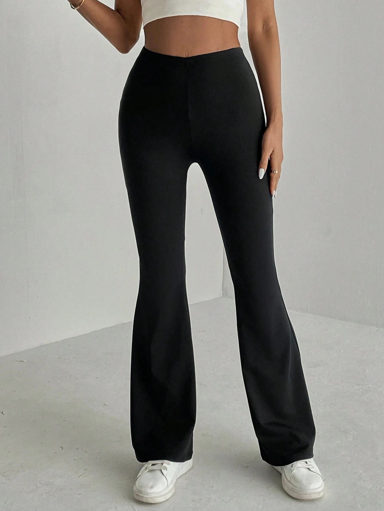 Women's Plain High Waist Flare Leg Pants, Casual Comfy Bell Bottom Trousers for Daily wear, Ladies Tight Flared Pants