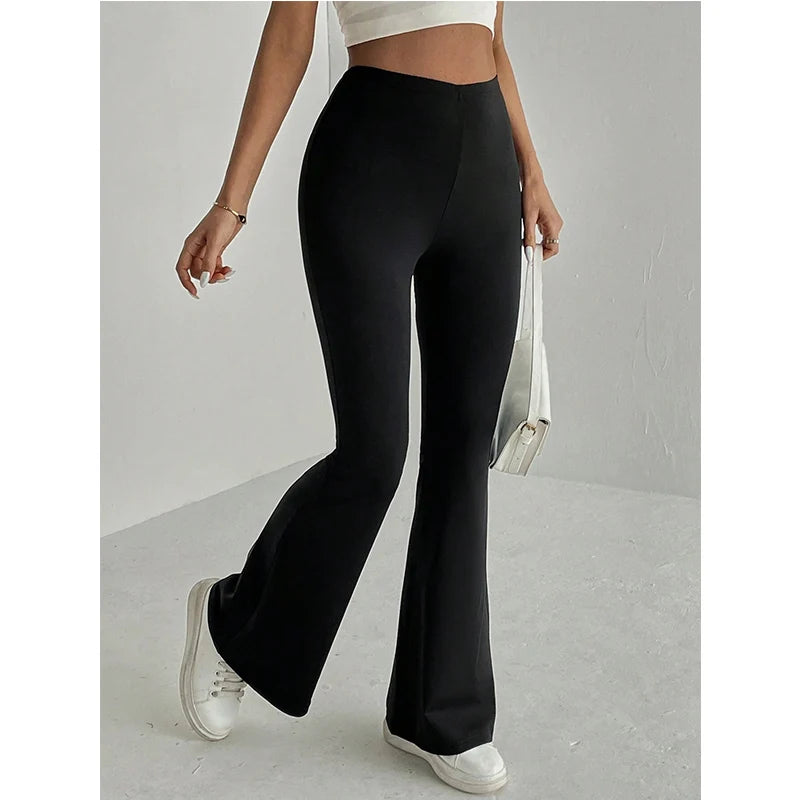 Women's Plain High Waist Flare Leg Pants, Casual Comfy Bell Bottom Trousers for Daily wear, Ladies Tight Flared Pants