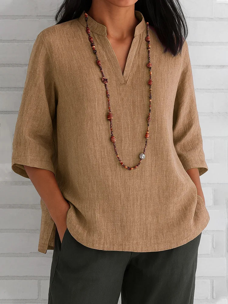 Blouse For Women Plus Size Solid Color V Neck Shirts Short Sleeve Linen Tee Blouse Summer Loose Tunic Tops Blusas Blouses