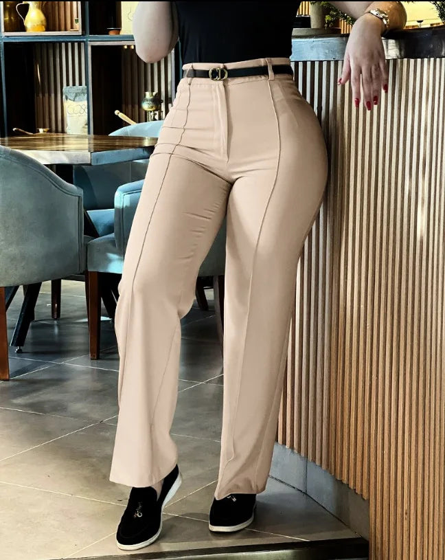 Pants Straight High Waist Solid Long Pant Trousers