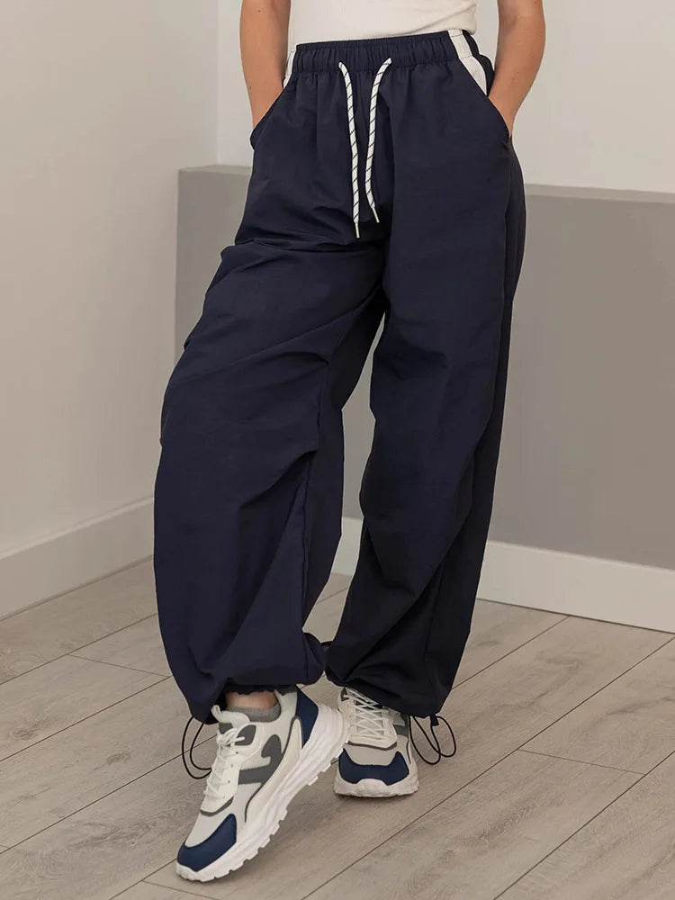 Straight Summer Pants Women Casual Yellow Thin Sweatpants Deawstring Elastic Waist Loose Trousers Joggers Cargo Pants For Ladies
