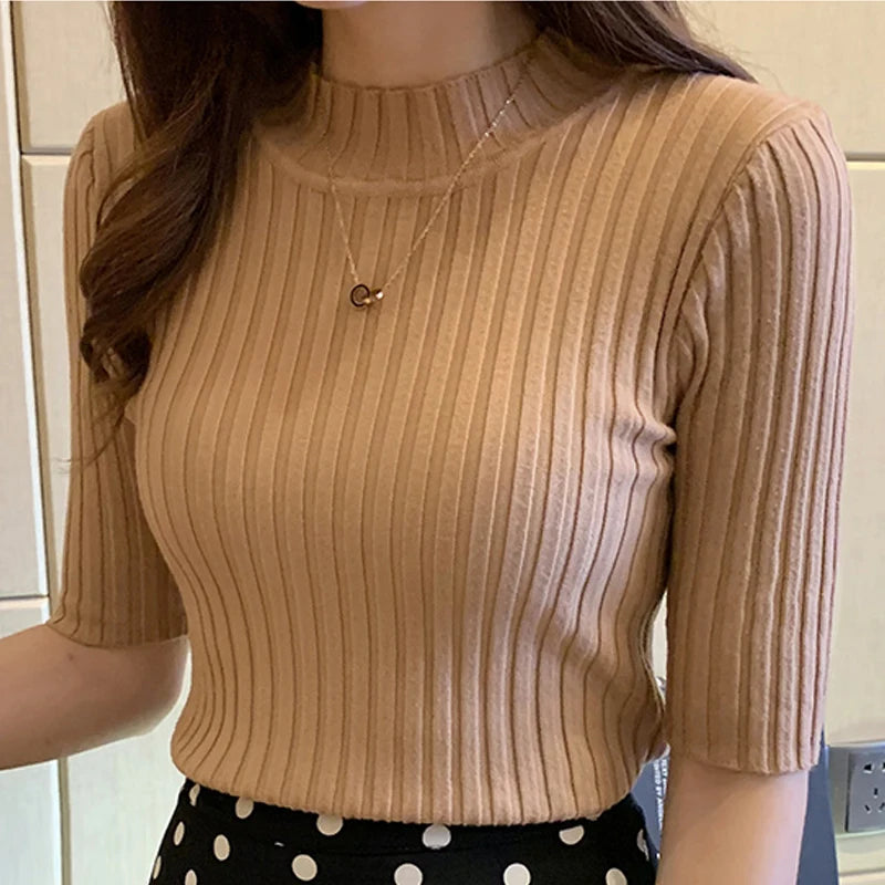 Short Sleeve Knit Blouse Women Knitted Pullovers