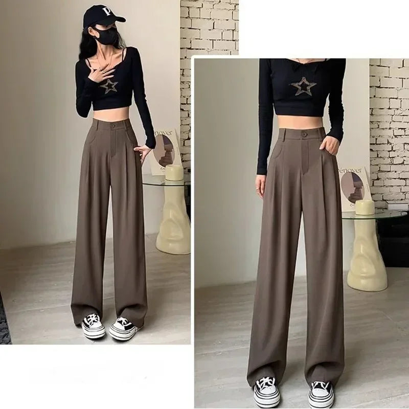 Suit Pants Lady Breathable Baggy High Waist