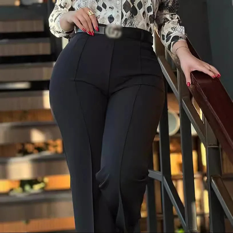 Pants Straight High Waist Solid Long Pant Trousers