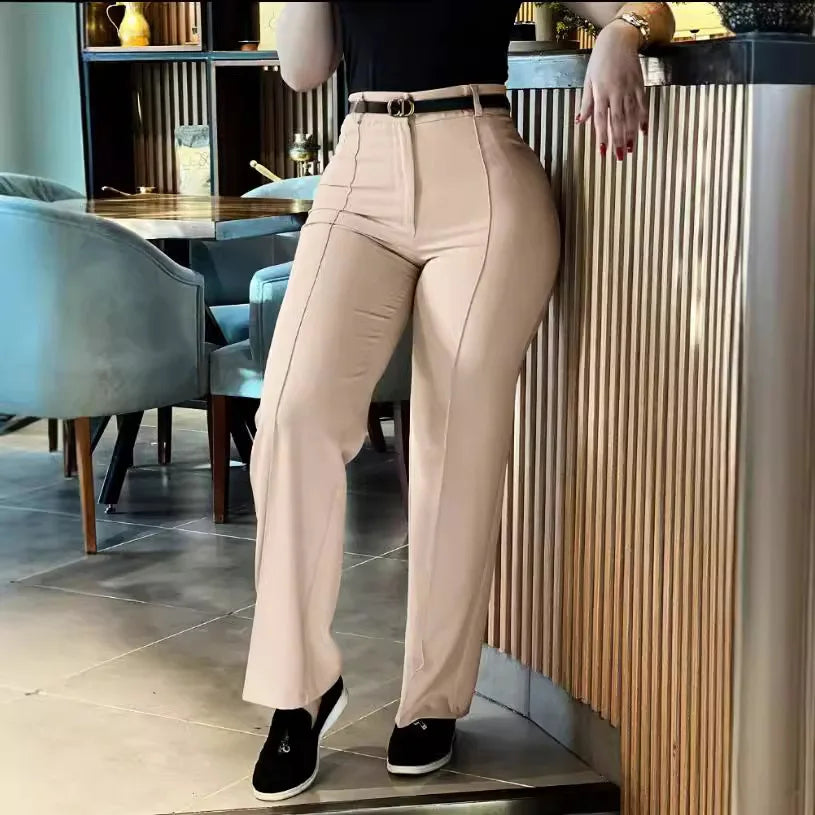 Pants Straight High Waist Solid Long Pant Trousers