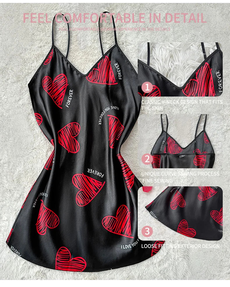 Satin Slip Nightdress V Neck Backless Mini Sleep Dress Women Sleepwear Dresses Nightgown