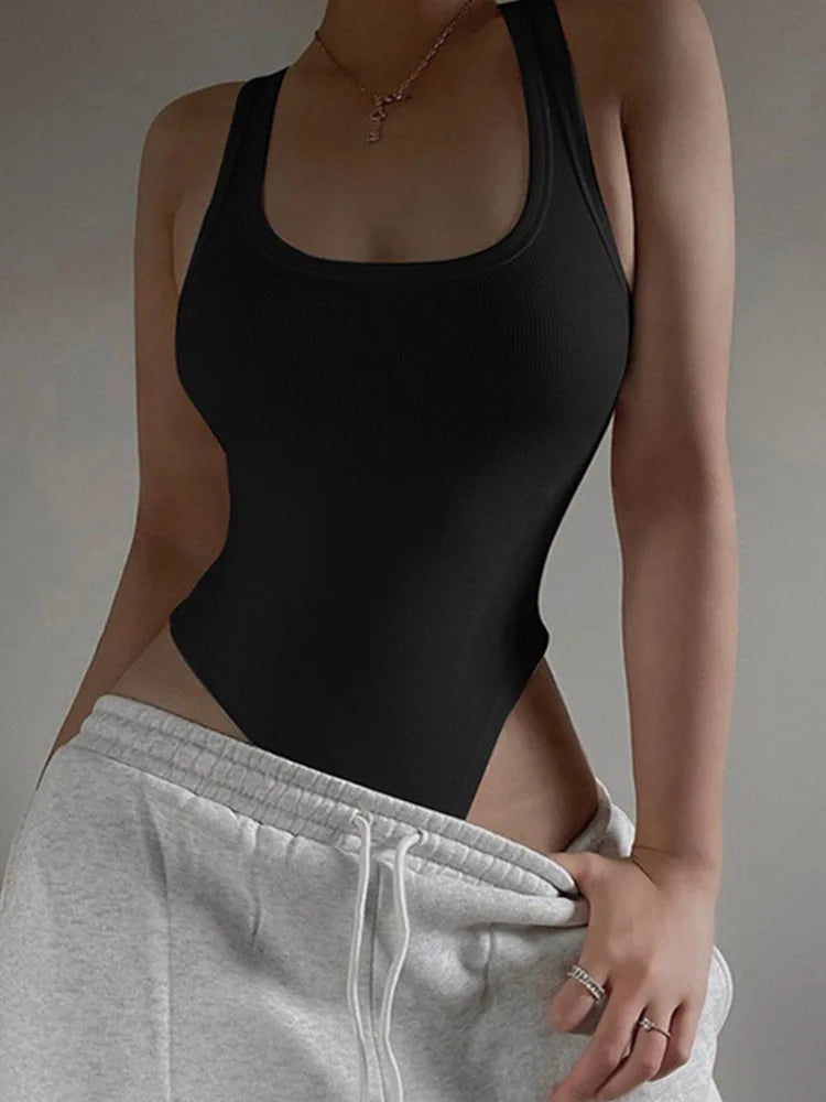 Bodysuit Sleeveless Ribbed Thong Bodysuits with Built in Bra