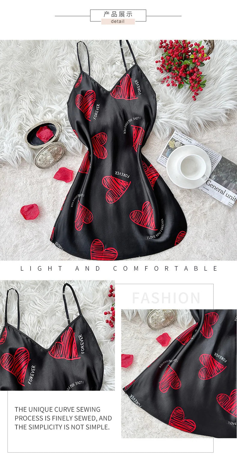 Satin Slip Nightdress V Neck Backless Mini Sleep Dress Women Sleepwear Dresses Nightgown