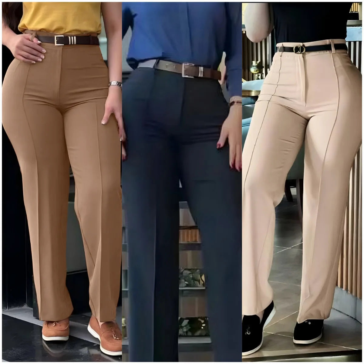 Pants Straight High Waist Solid Long Pant Trousers