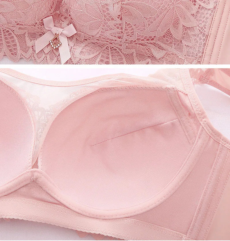 Sexy Push Up Bra Woman See Through Backless Bra Bralette Top Floral Bralette Lace Thin Large Size No Steel Ring Underwear