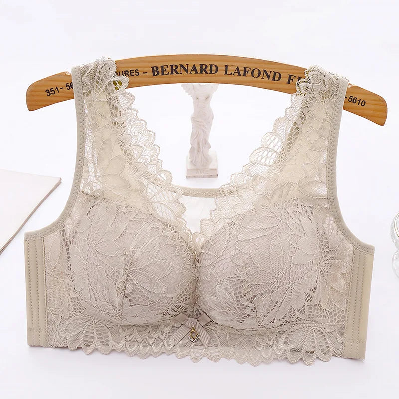 Sexy Push Up Bra Woman See Through Backless Bra Bralette Top Floral Bralette Lace Thin Large Size No Steel Ring Underwear