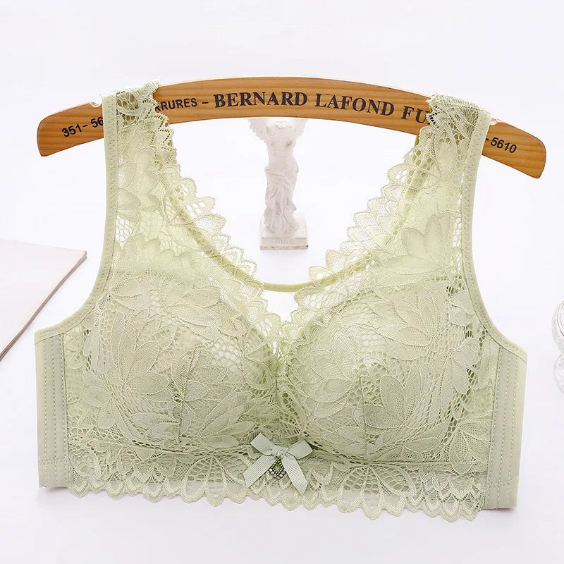 Sexy Push Up Bra Woman See Through Backless Bra Bralette Top Floral Bralette Lace Thin Large Size No Steel Ring Underwear