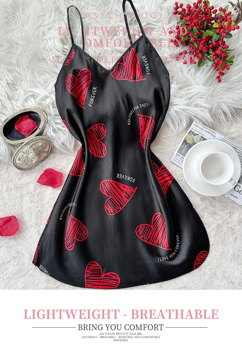 Satin Slip Nightdress V Neck Backless Mini Sleep Dress Women Sleepwear Dresses Nightgown