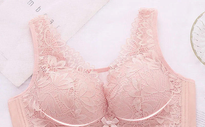 Sexy Push Up Bra Woman See Through Backless Bra Bralette Top Floral Bralette Lace Thin Large Size No Steel Ring Underwear