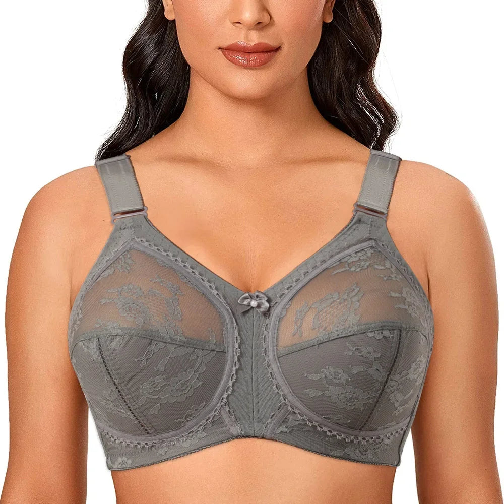 Large Size Bra for Women Ladies Underwear Translucent Lace Chiffon Wireless Minimizer Lingerie Brassiere Bralette Tops