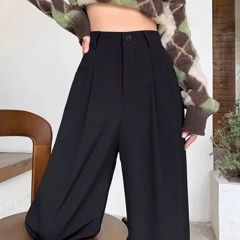 Suit Pants Lady Breathable Baggy High Waist