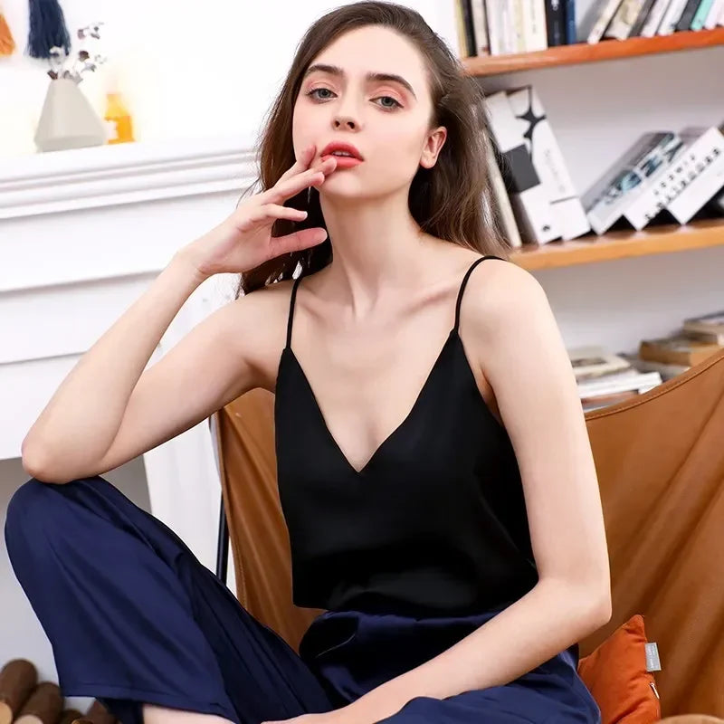 White Basic Women Silk-Like Satin Tops Vest Summer Sexy Camis Tank For Ladies Strappy Camisole Top Shirts Grunge Femme Clothes