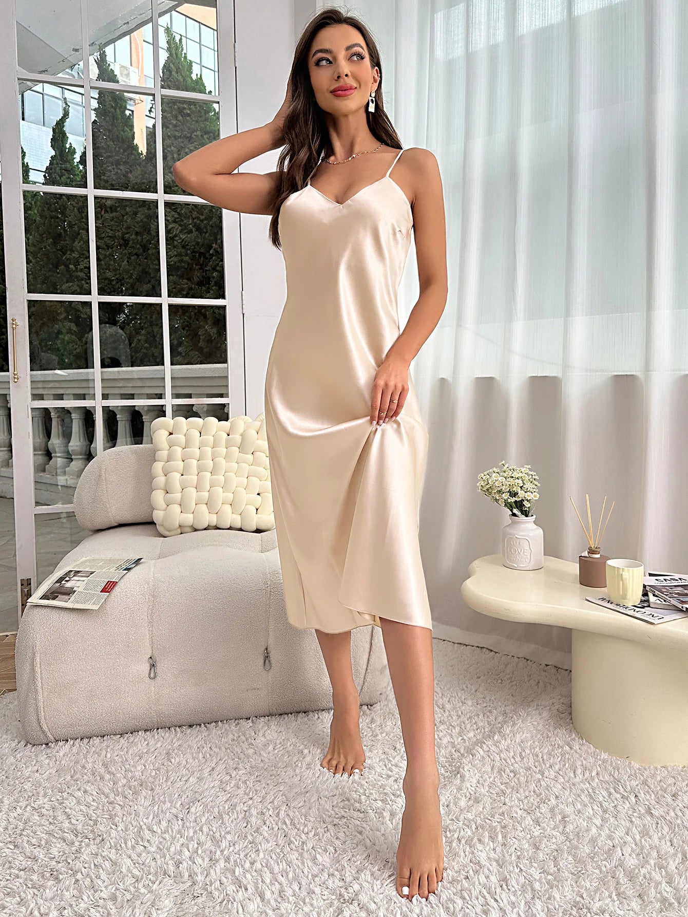 Sexy Nightie Woman Suspender Nightdress Backless Camisolas Night Dress Lingerie Nightgown Sleep Tops Pajamas Satin Woman