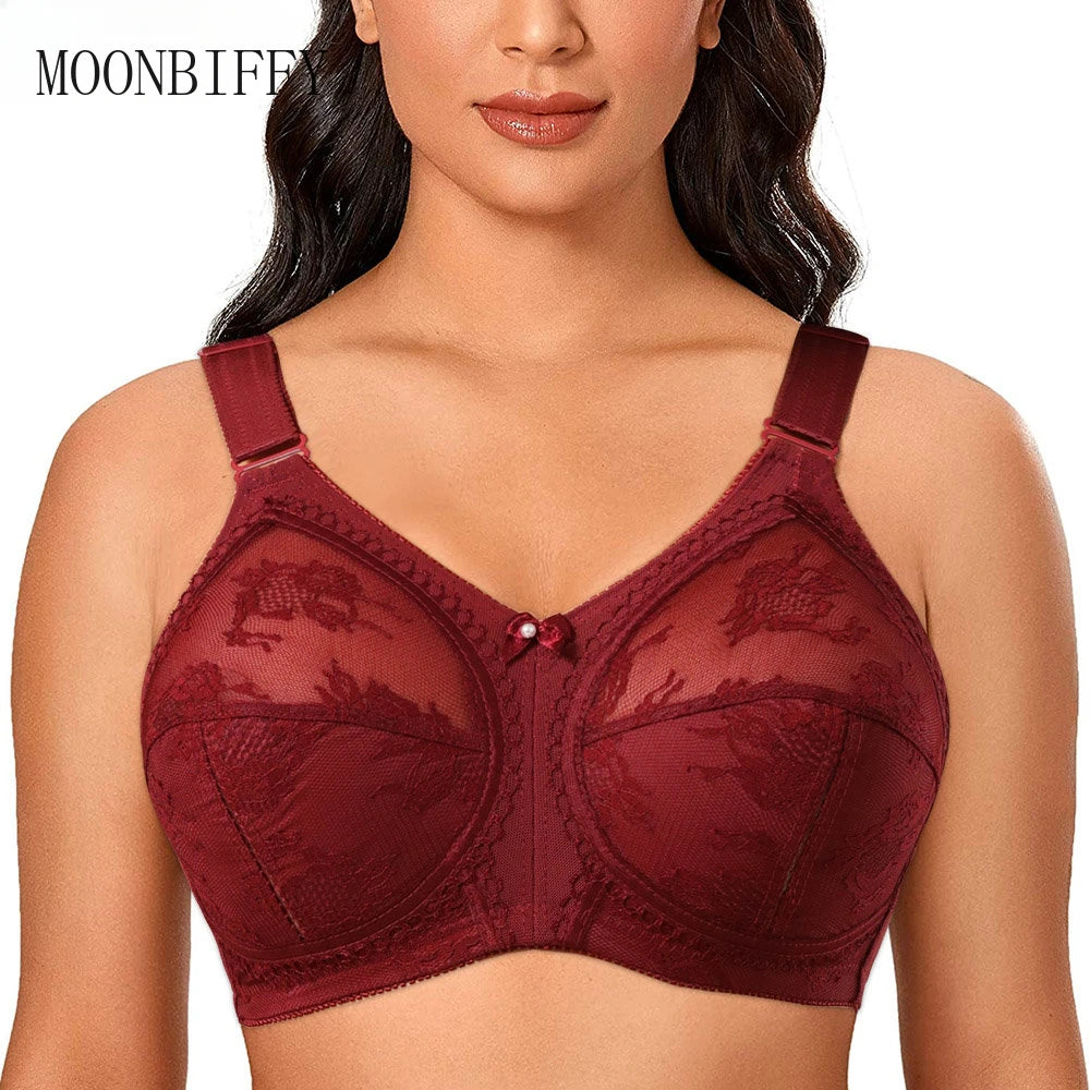 Large Size Bra for Women Ladies Underwear Translucent Lace Chiffon Wireless Minimizer Lingerie Brassiere Bralette Tops